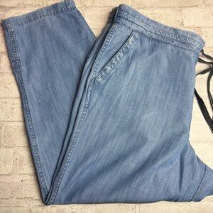Talbots Women Drawstring Roll Tab Crop Pants 16W Light Blue Pull On Casual😍